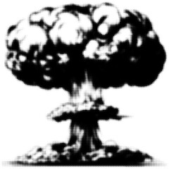Obraz premium Black and white halftone image of a large mushroom cloud explosion