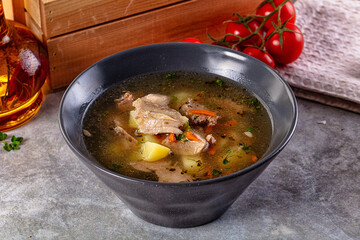 Chicken homemade soup with potato