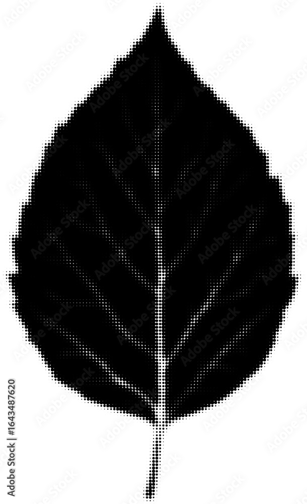 Poster silhouette of a poplar leaf with halftone pattern and abstract design