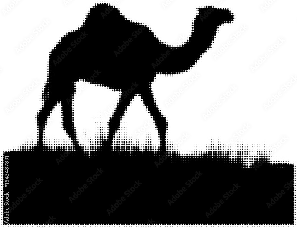 Poster silhouette of a camel standing in the desert with pixelated effect