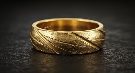 Textured gold ring on dark background