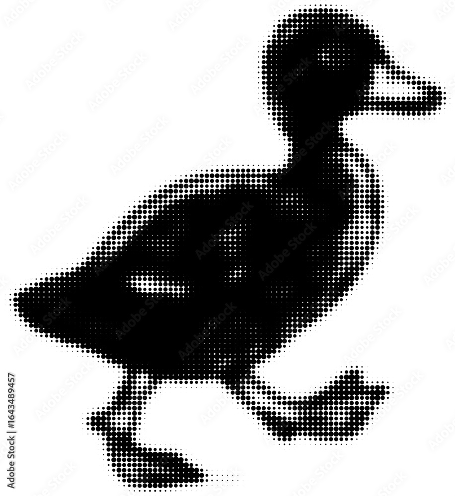 Poster silhouette of a duckling created with halftone dots in black and white