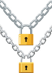 Padlocks with chains security concept vector illustration showing locked metal chain links for protection and safety design