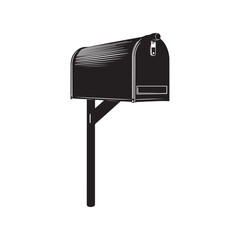 Isolated Black and White Mailbox with Post