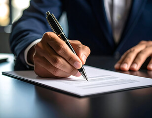 Person signing a document with a pen.