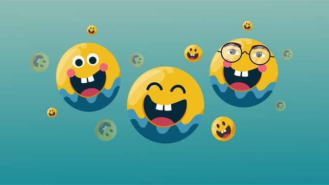 Group of cheerful emojis floating in unity and laughing for emoji day