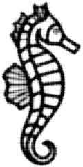 Halftone pattern of a seahorse illustration in black and white style