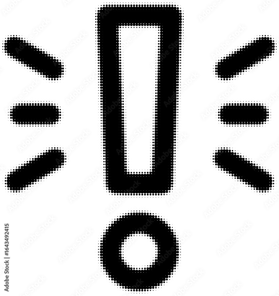 Poster exclamation mark in halftone design with surrounding lines for emphasis