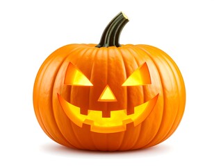 A bright orange jack-o'-lantern on white