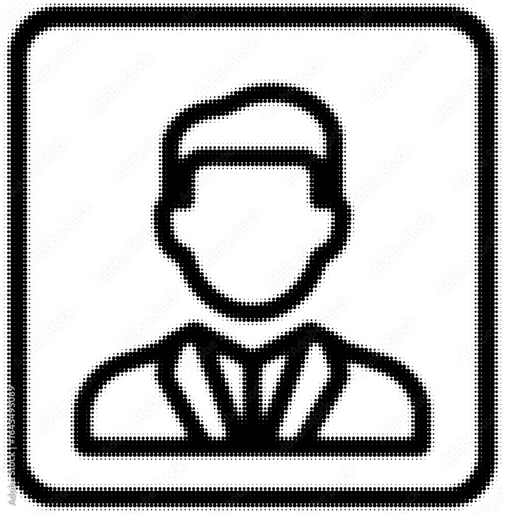 Poster monochrome pixelated user icon with dotted effect in rectangular frame