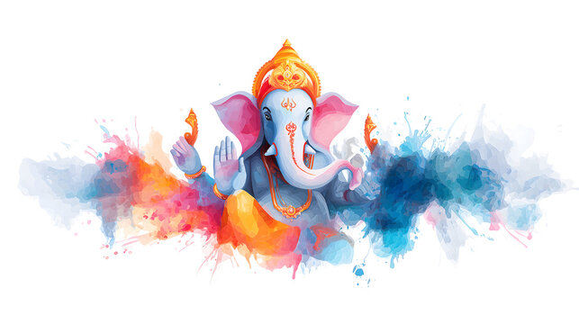 Watercolor illustration of Lord Ganesh on white background - Happy Ganesha Chathurthi