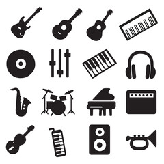 Musical Instruments and Equipment Silhouette Icon Set