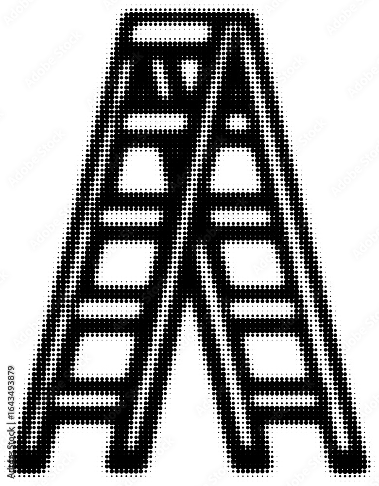 Poster black and white halftone image of a stepladder in minimalistic style
