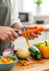 Preparing fresh vegetables for a healthy meal in bright kitchen setting preparing diet