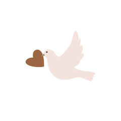 Wedding doves with heart. Vector illustration.