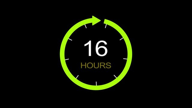 16 hour service working concept icon animation.  Day support  Clock , timer (time passage , waiting time. on a black background and creating a stunning video.4k video