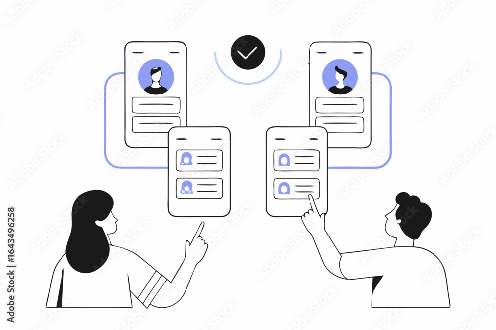 Poster diverse team collaborates seamlessly using digital profiles and shared workflows, boosting productiv