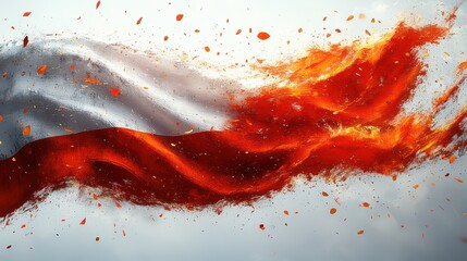 Fiery Polish Flag Waving Embers