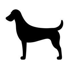 Black Silhouette Illustration of a Standing Dog with Curved Tail and Posture