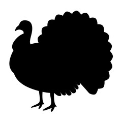 Monochrome silhouette of a turkey bird with fanned tail feathers