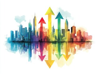 Obraz premium Vibrant Cityscape with Ascending and Descending Arrows
