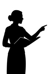 Silhouette of Female Teacher Pointing with Book in Hand
