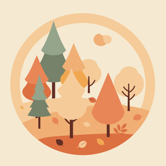Autumnal forest scene with stylized trees in various warm colors.