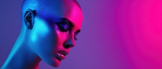 The striking beauty of a mannequin illuminated in vibrant neon colors.
