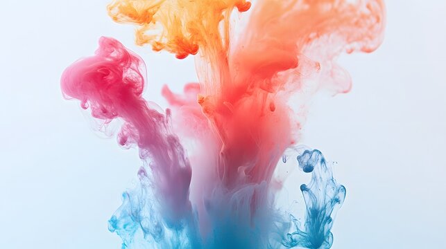 Vivid colors of orange, red, pink, and blue ink blending together smoothly in a dynamic, swirling pattern.