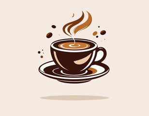 Obraz premium Minimalist vector-style coffee cup icon with floating liquid. AI-generated, futuristic and clean design.