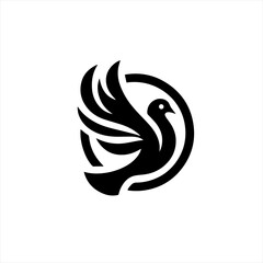 Obraz premium Stylized black dove with wings spread inside a circular emblem