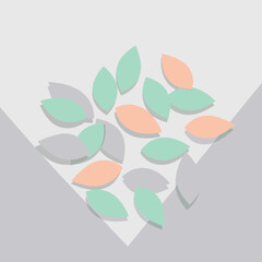 Pastel leaf shapes arranged in a visually appealing pattern on a light gray surface. Abstract design with no specific person or demographic.