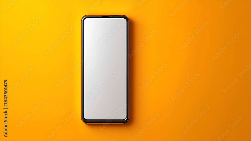 Poster minimalistic phone mockup with blank screen and drop shadow on bold color background
