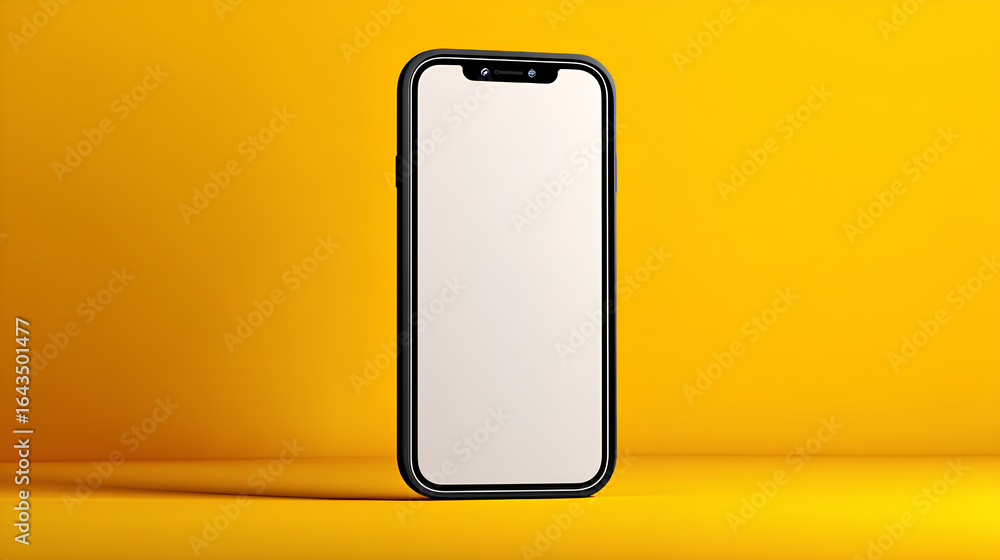 Poster minimalistic phone mockup with blank screen and drop shadow on bold color background