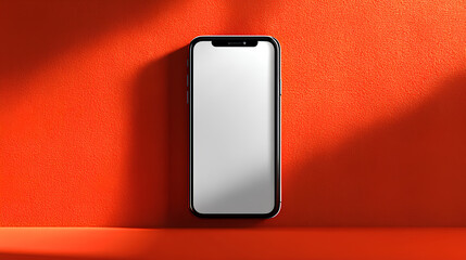 Minimalistic phone mockup with blank screen and drop shadow on bold color background