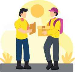 Delivery man handing parcel illustration