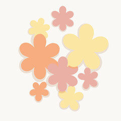 Floral design with pastel colors in a circular arrangement. Abstract flowers in a soft, whimsical, and lighthearted arrangement on a plain background.