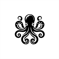 Stylized black octopus illustration with curly tentacles
