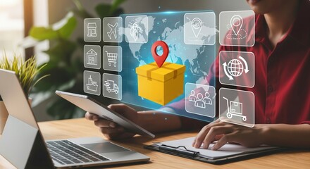 Global Logistics and Package Tracking Technology – Hologram Interface with Delivery