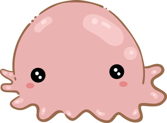 Baby sweet pink jellyfish character illustration for decoration on marine life, sea, ocean , aquarium and nautical concept.