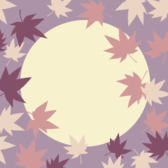 Obraz premium Abstract autumnal maple leaf design with pale yellow circle background. Silhouetted autumn leaves in various shades of brown and beige form a circular border around a light yellow circle.