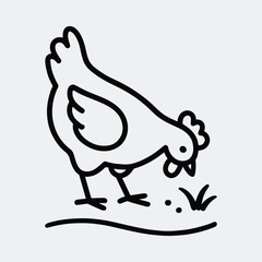 Silhouette chicken pecking grass simple line art vector illustration