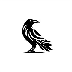 Fototapeta premium Stylized black raven bird silhouette logo design