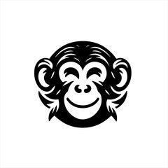 Obraz premium Stylized black monkey face with closed eyes and smiling mouth