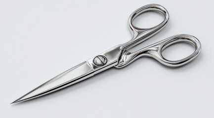 Polished metal scissors angled, studio shot