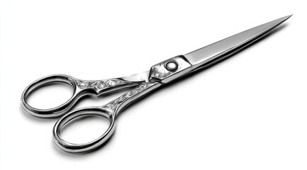 Obraz premium Polished metal hairdressing scissors, ornate handles