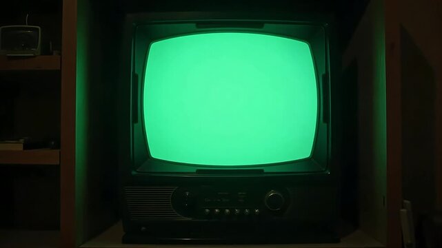 Vintage television screen with vibrant green light, retro aesthetic and old technology - Powered by Adobe