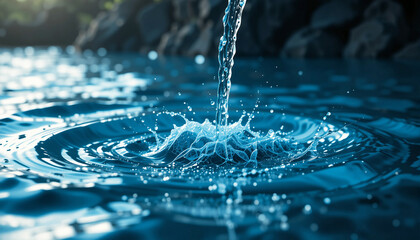 Water Pouring into River &ndash; Ripples, Waves, and Riverbed Background