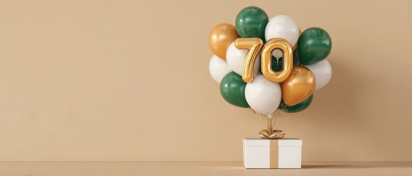 The vibrant balloon arrangement celebrating a special 70th birthday milestone.