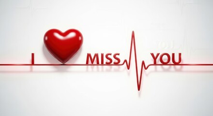 Red heart and i miss you message isolated on white background